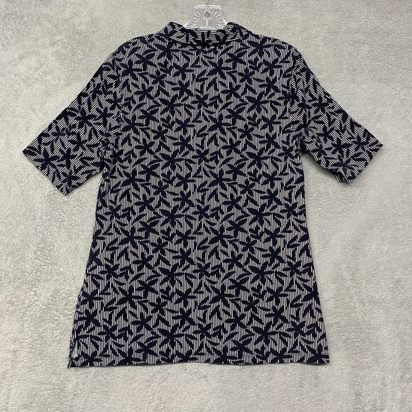 Lands End Shirt Womens Medium Polo Blue Floral Zip Short Sleeve Cotton - Picture 7 of 8